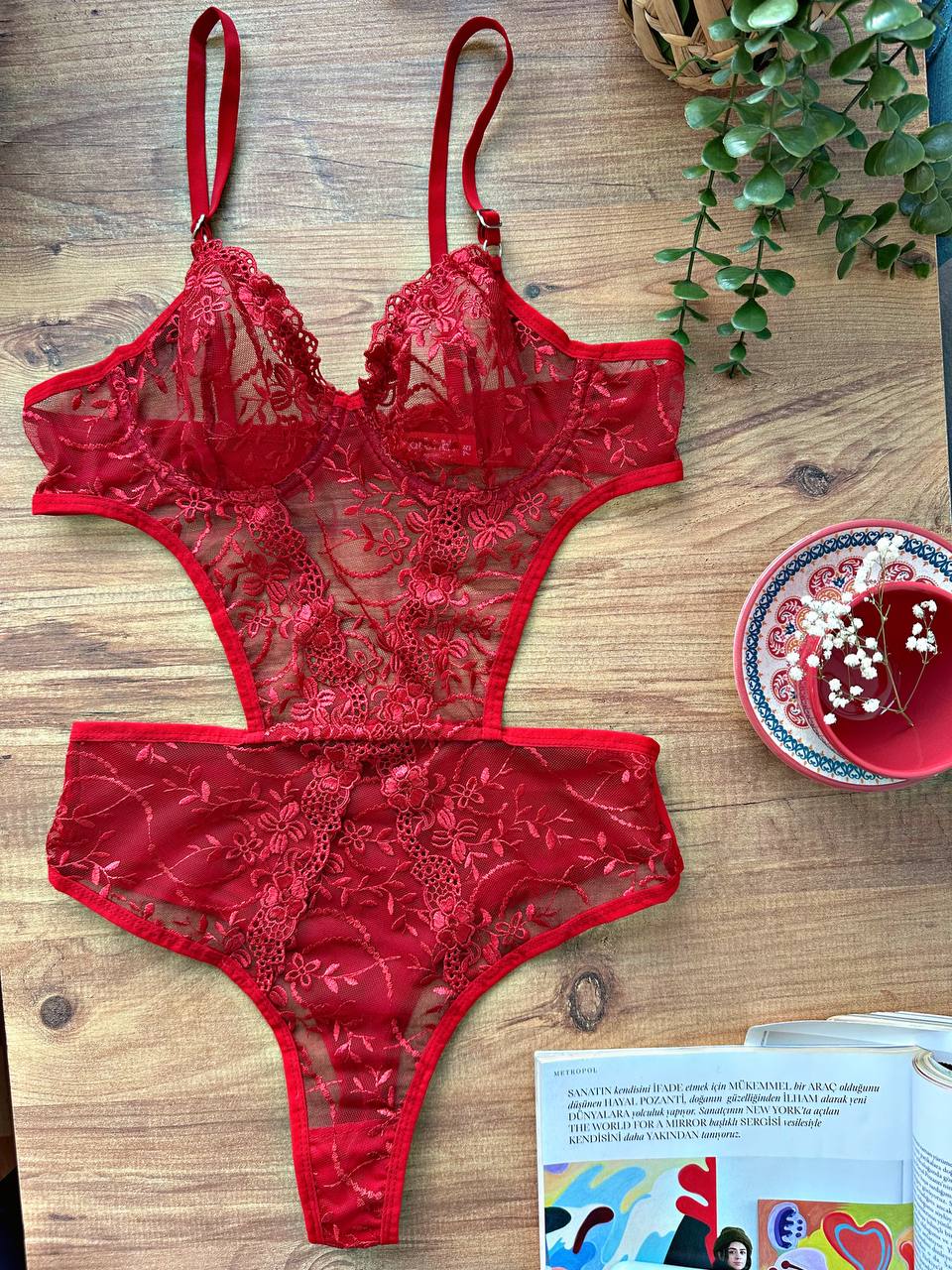 LUNAVEA Flora Dantel Transparan Alttan Çıtçıtlı Bodysuit