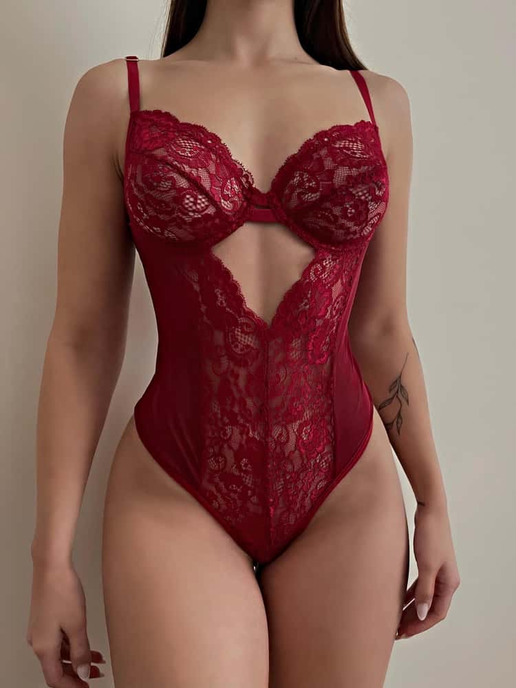 Kırmızı Dantelli Bodysuit