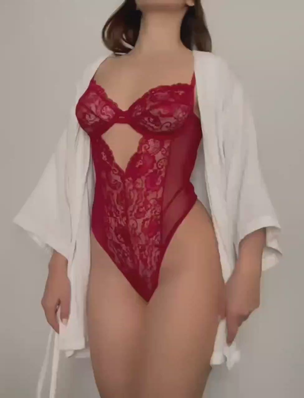 Kırmızı Dantelli Bodysuit